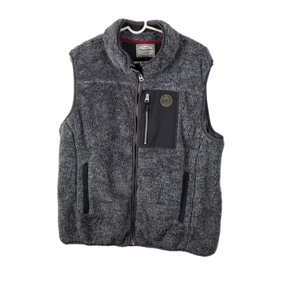 Flag & Anthem Vest Mens Large Gray‎ & Black Outerwear Full Zip Vest